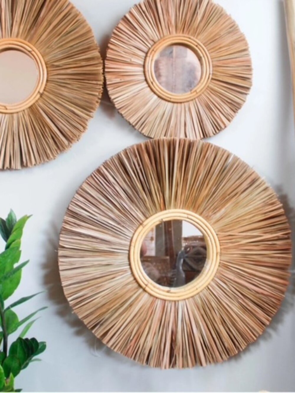 Starburst Straw Mirror Boho Decor Wall Hanging Raffia